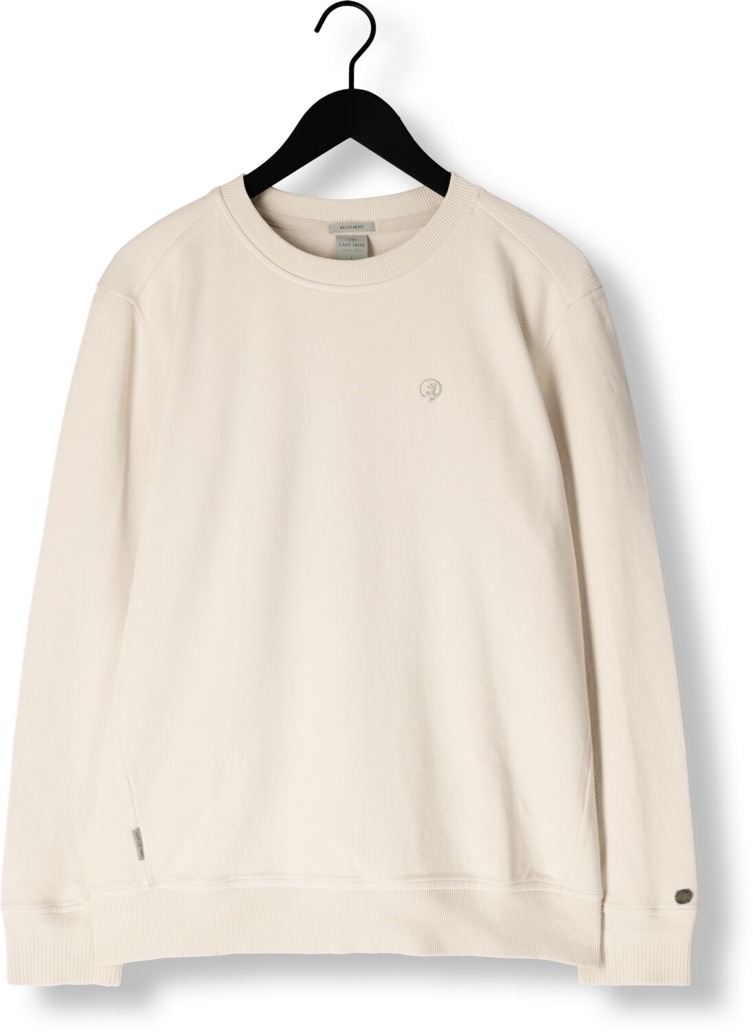CAST IRON Heren Truien & Vesten Long Sleeve R-neck Regular Fit Twill Ecru