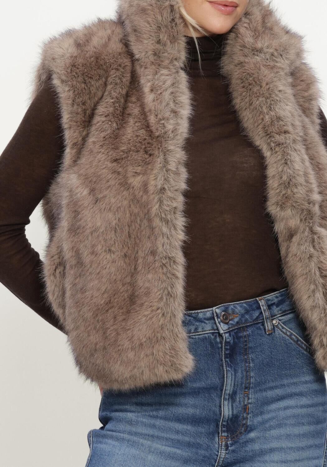 Bruine OBJECT Gilet OBJISALA S/L LO HAIRY WAISTCOAT - large