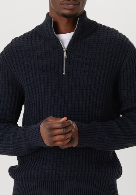 Donkerblauwe SELECTED HOMME Trui SLHTOM LS KNIT STRUCTURE HALF ZIP - large