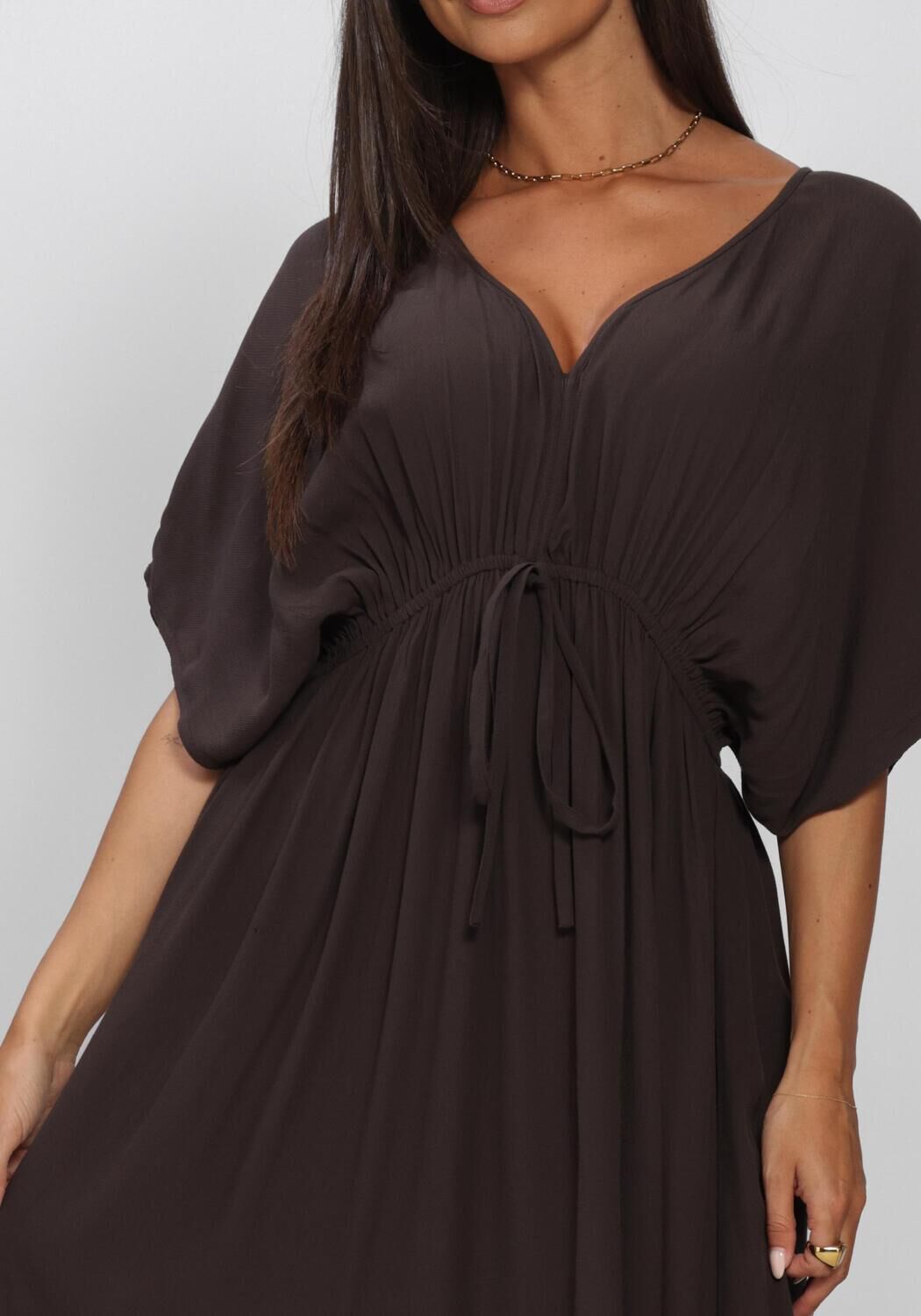 Bruine BY-BAR Maxi jurk LONG TWILL DRESS - large