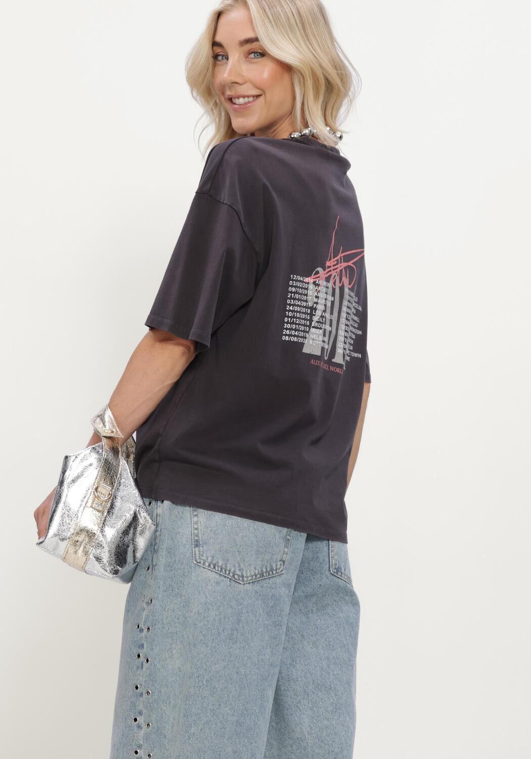 Donkergrijze ALIX THE LABEL Tops & T-shirts LADIES KNITTED TOUR T-SHIRT - large