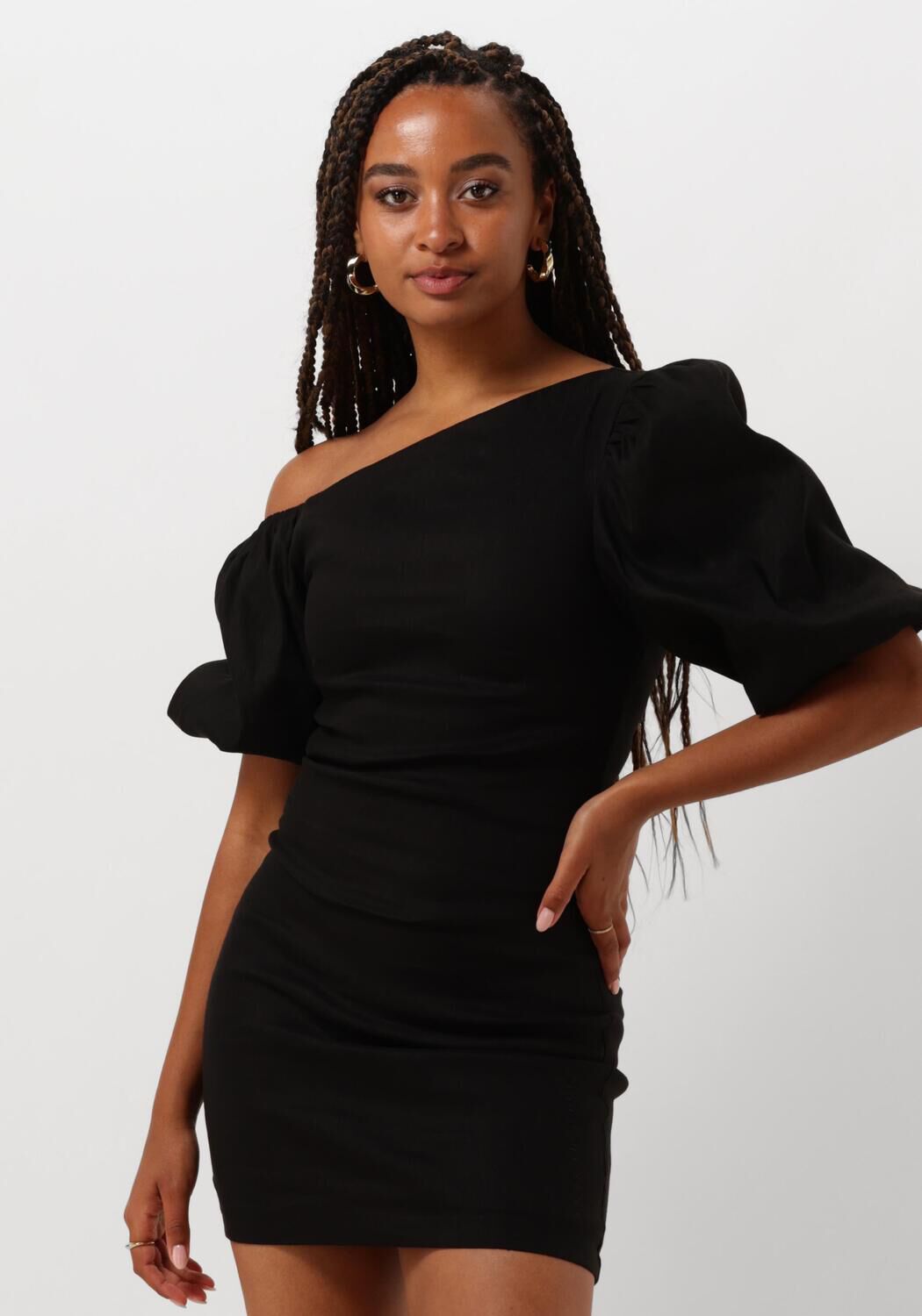 ALIX THE LABEL Dames Jurken Ladies Woven Balloon Sleeve Linen Dress Zwart