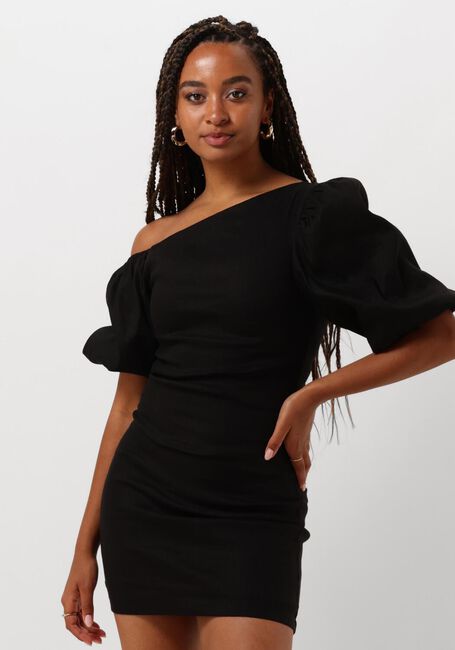 Zwarte ALIX THE LABEL Mini jurk LADIES WOVEN BALLOON SLEEVE LINEN DRESS - large
