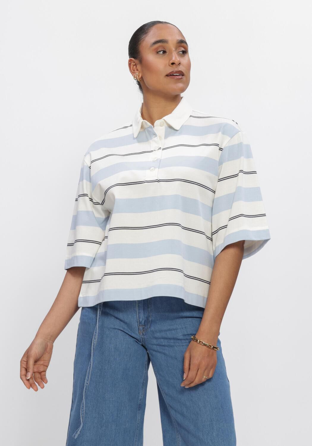 Grijze SELECTED WOMEN Tops & T-shirts SLFRELAXED MELLIE 2/4 POLO - large