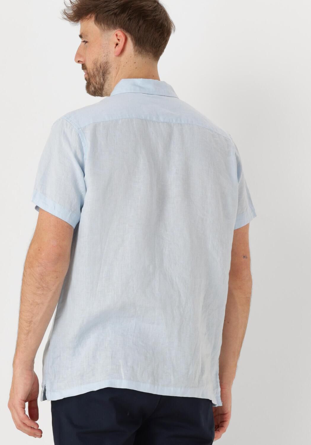 SCOTCH & SODA Heren Overhemden Short-sleeved Regular Fit Linen Shirt Lichtblauw