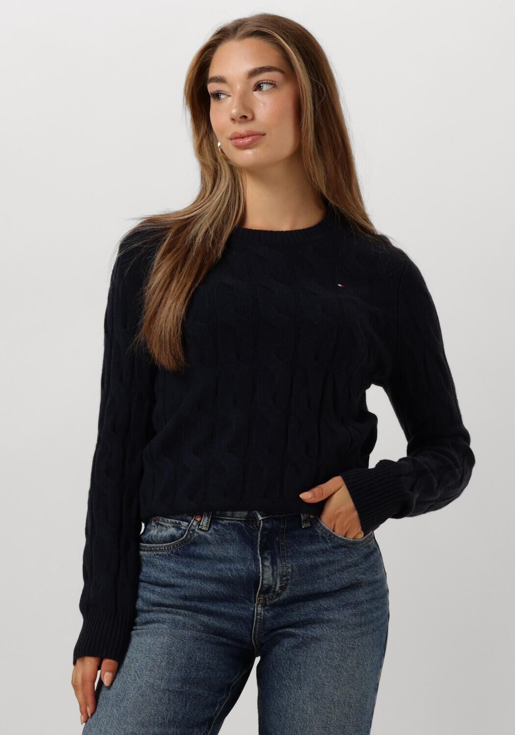 TOMMY HILFIGER Dames Truien & Vesten Soft Wool Cable Roll-nk Donkerblauw