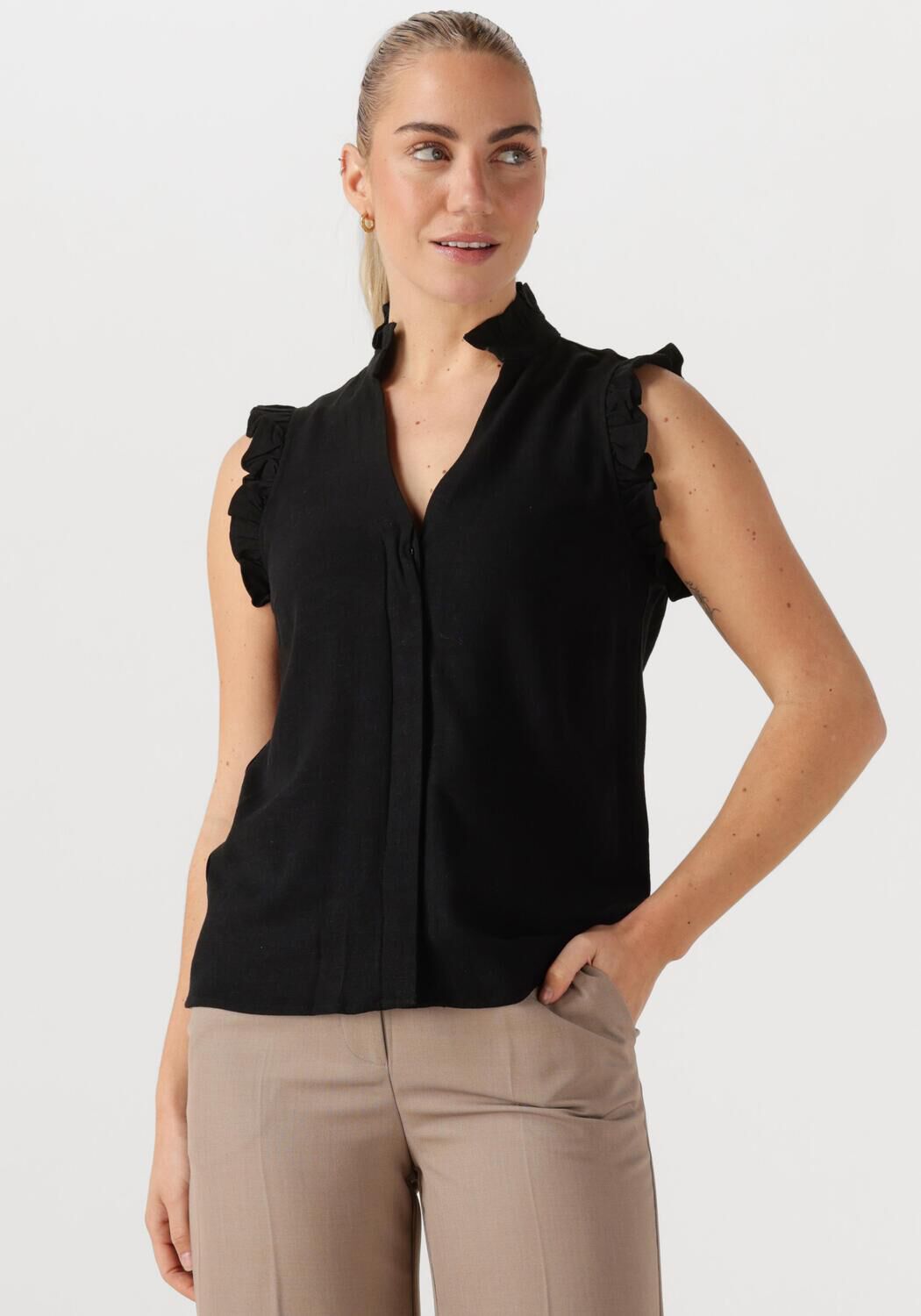 SELECTED FEMME Dames Tops & T-shirts Slfviva Sl Ruffle Top Zwart