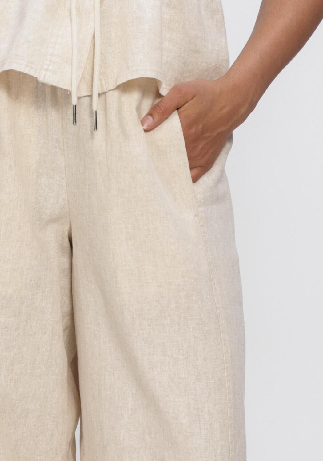 Beige OBJECT Broeken OBJKADIE MW WIDE PANTS 145 - large