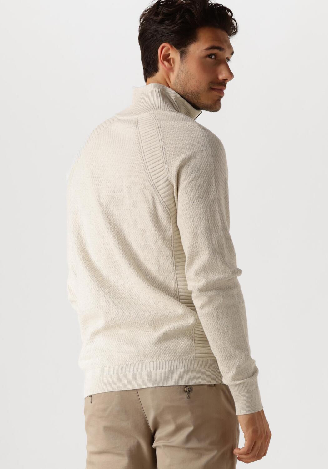 CAST IRON Heren Truien & Vesten Half Zip Collar Cotton Heather Plated Blend Beige
