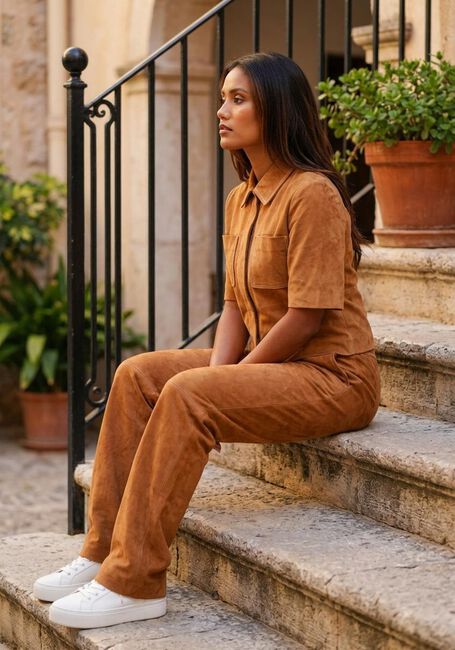Cognac IBANA Wijde broek PANNA SUEDE - large