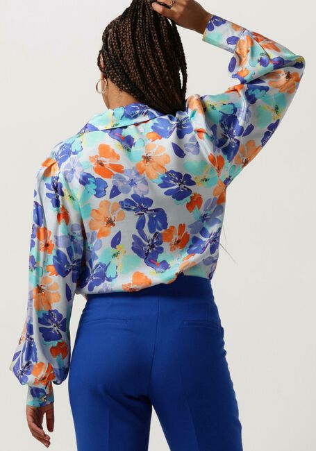 Lichtblauwe JANSEN AMSTERDAM Blouses WP764 PRINTED BLOUSE LONG PUFFED SLEEVE - large