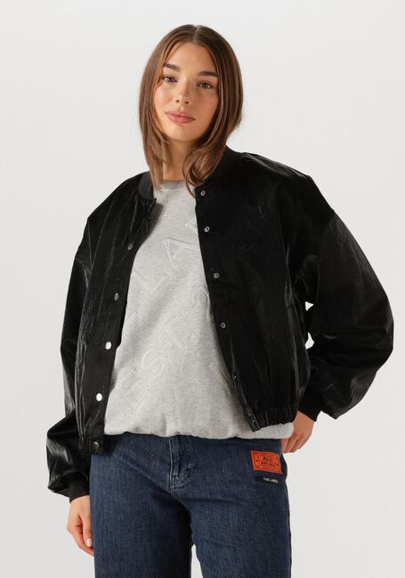 Zwarte ALIX THE LABEL Jack LADIES WOVEN VELVET LEATHER BOMBER - large