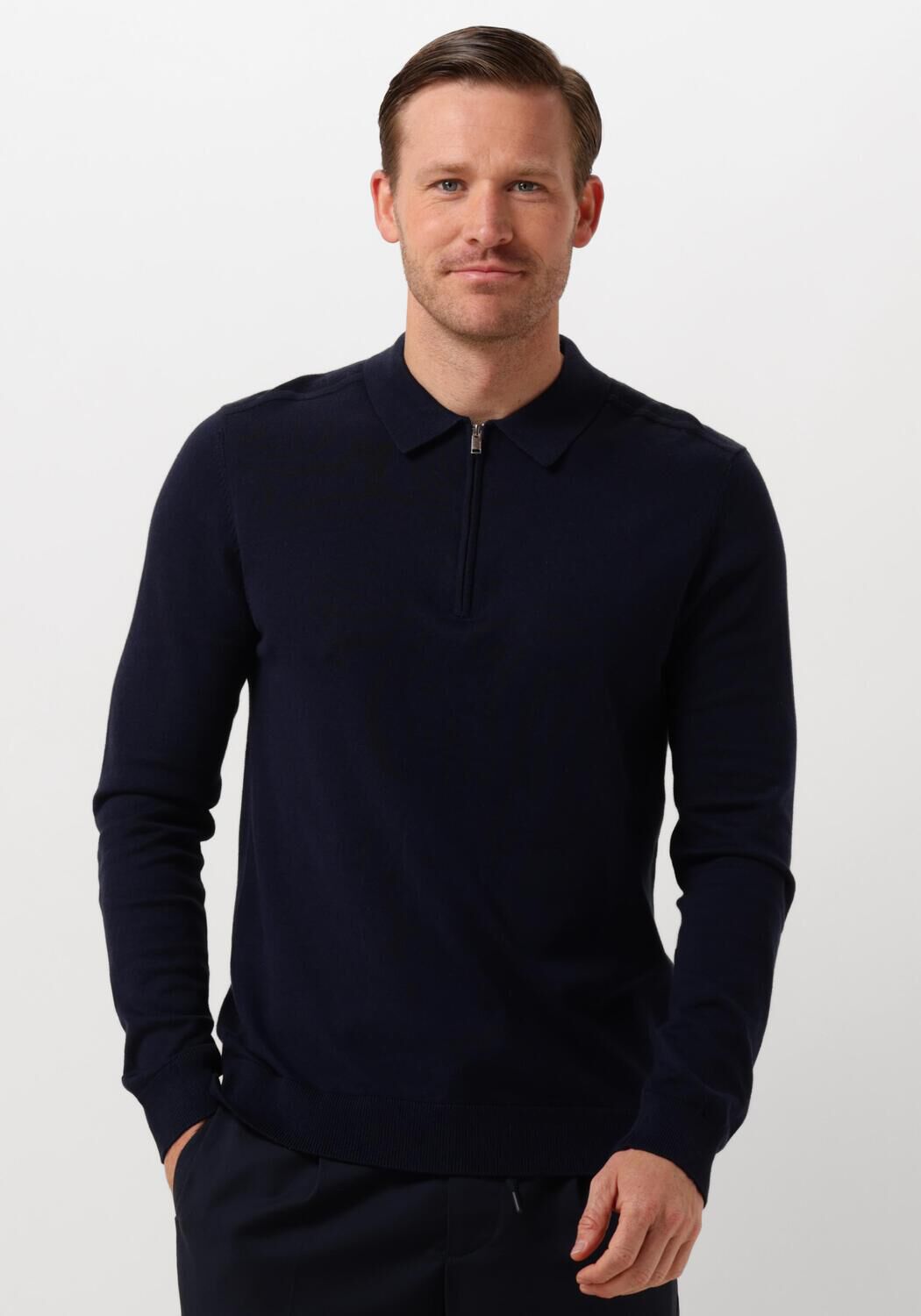 SELECTED HOMME Heren Polo's & T-shirts Slhberg Ls Half Zip Polo Donkerblauw