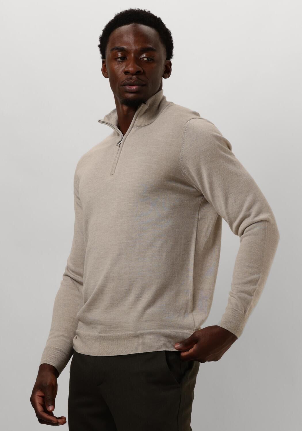 beige profuomo trui pullover half zip