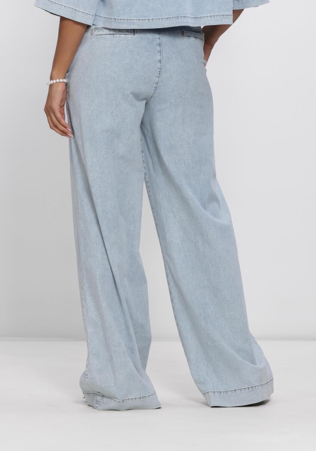 Blauwe JANSEN AMSTERDAM Wide jeans SAAR BROEK LLBD 429 LIGHT DEMIN LONG WIDE ELASTIC WAIST AT BACK - large