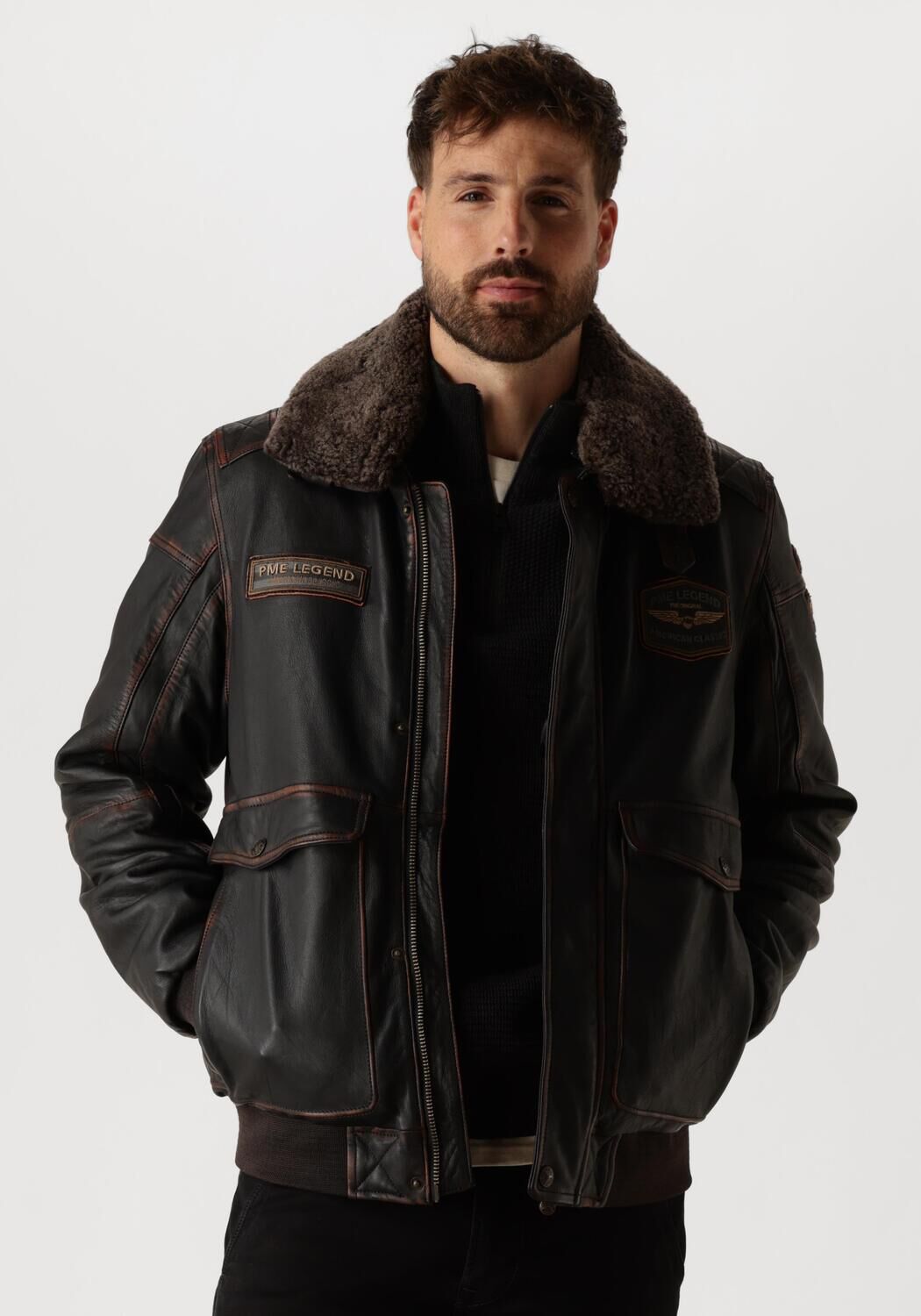 PME LEGEND Heren Jassen Flight Jacket Snowprop Sheep Veg Rubb-off Bruin