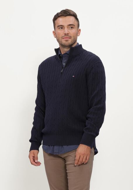 Donkerblauwe TOMMY HILFIGER Trui CLASSIC COTTON CABLE ZIP MOCK - large