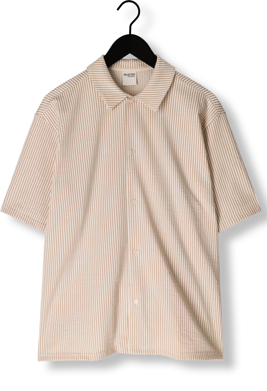 SELECTED HOMME Heren Overhemden Slhrelaxben Seersucker Ss Jersey Shirt Taupe