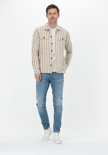 Beige CAST IRON Overshirt LONG SLEEVE SHIRT COTTON- LINEN TWILL STRIPE - large