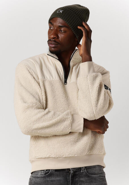 Beige CALVIN KLEIN Trui BADGE SHERPA HALF ZIP HWK - large
