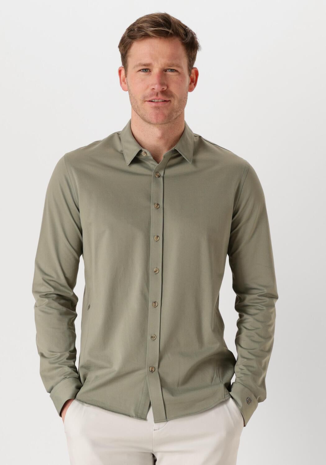 CAST IRON Heren Overhemden Long Sleeve Shirt Twill Jersey 2 Tone Groen