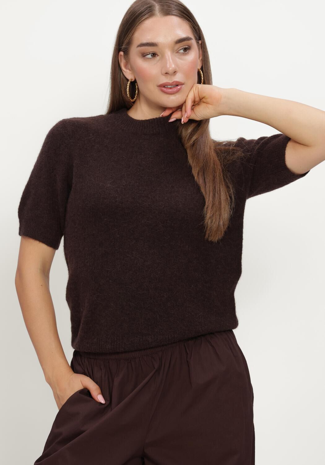 Bruine Y.A.S. Trui YASJOHI SS WOOL BLEND PULLOVER - large