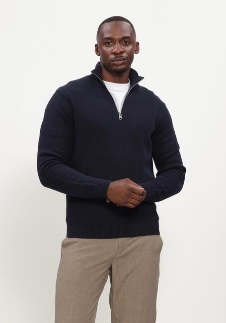 Donkerblauwe SELECTED MEN Trui SLHDANE LS KNIT STRUCTURE HALF ZIP NOOS - large