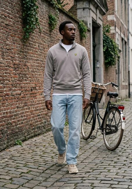 Taupe LYLE & SCOTT Trui LOOPBACK QUARTER ZIP SWEAT - large