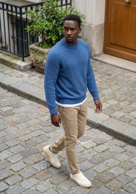 Blauwe SELECTED MEN Trui SLHDERECK LS KNIT RELAXER RIB MOCK NECK - large