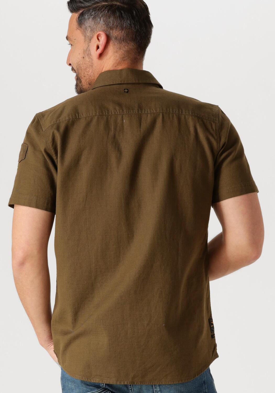 PME LEGEND Heren Overhemden Short Sleeve Shirt Slub Cotton Donkergroen