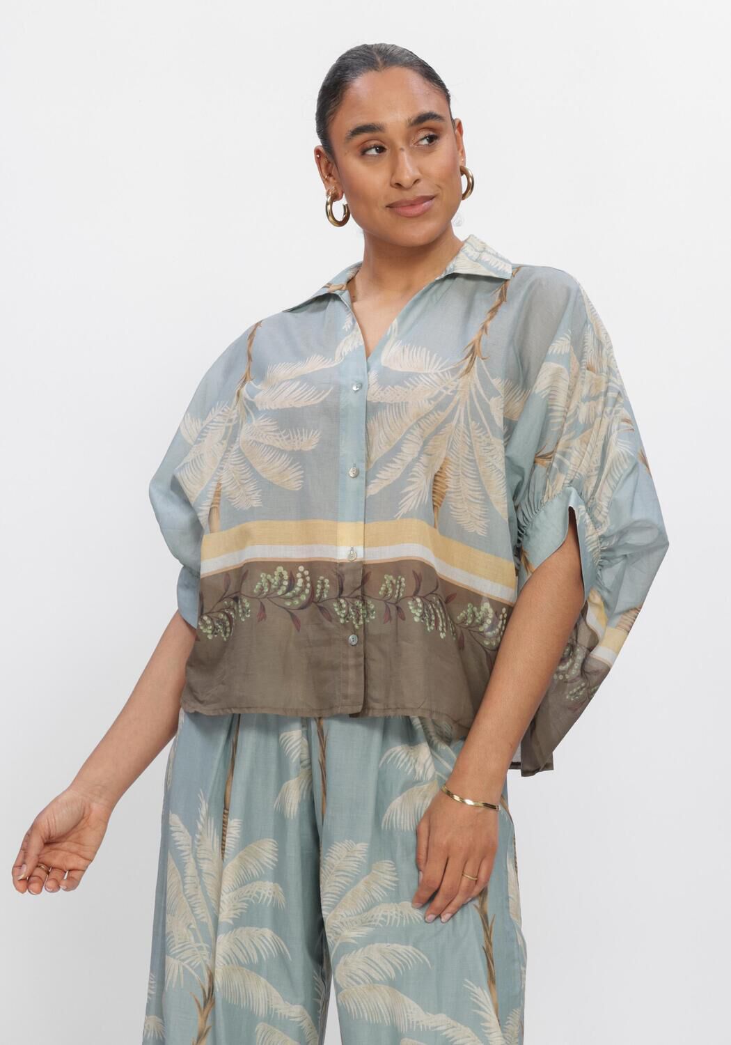 Blauwe SUMMUM Blouses BLOUSE PALMTREE PRINT - large