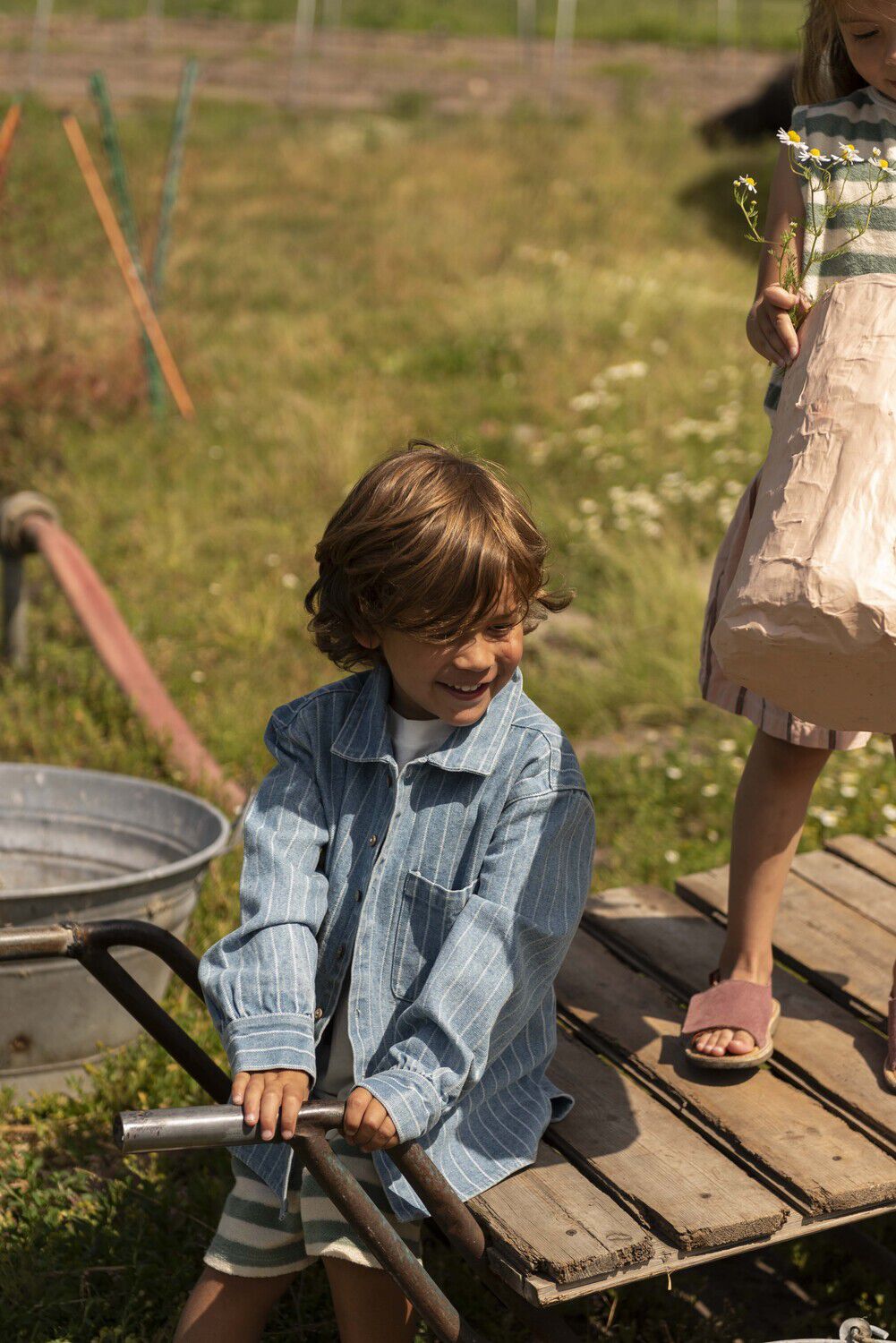 Lichtblauwe JENEST Casual overhemd LEF STRIPE OVERSHIRT - large