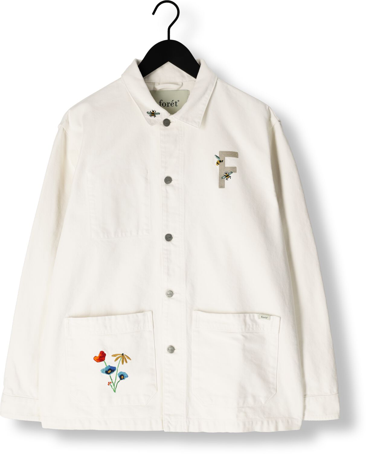 FORÉT Forét Heren Overshirts Rowan Embroidery Canvas Overshirt Gebroken Wit