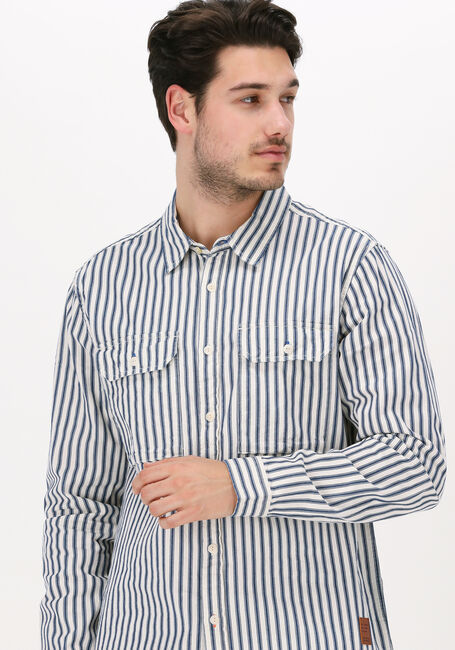 Donkerblauwe SCOTCH & SODA Casual overhemd INDIGO STRIPED 2-POCKET REGULA - large