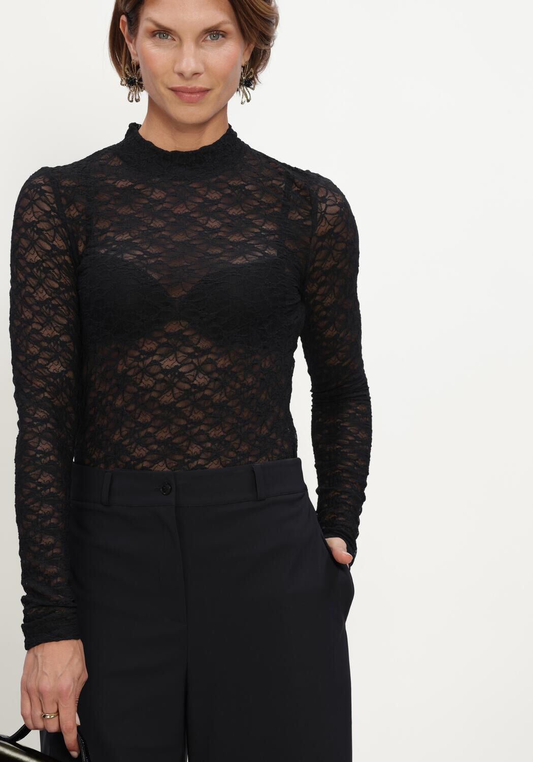 Zwarte STUDIO ANNELOES Top Reagan lace col top - large