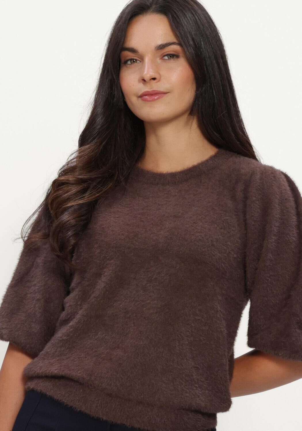 Bruine RUBY TUESDAY Truien/vesten VIVANN SHORT BALLOON SLEEVE FLUFFY KNITTED TOP - large