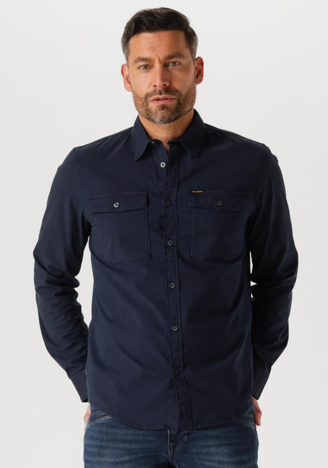 PME LEGEND Heren Overhemden Long Sleeve Shirt Light Gd Poplin Stretch Blauw