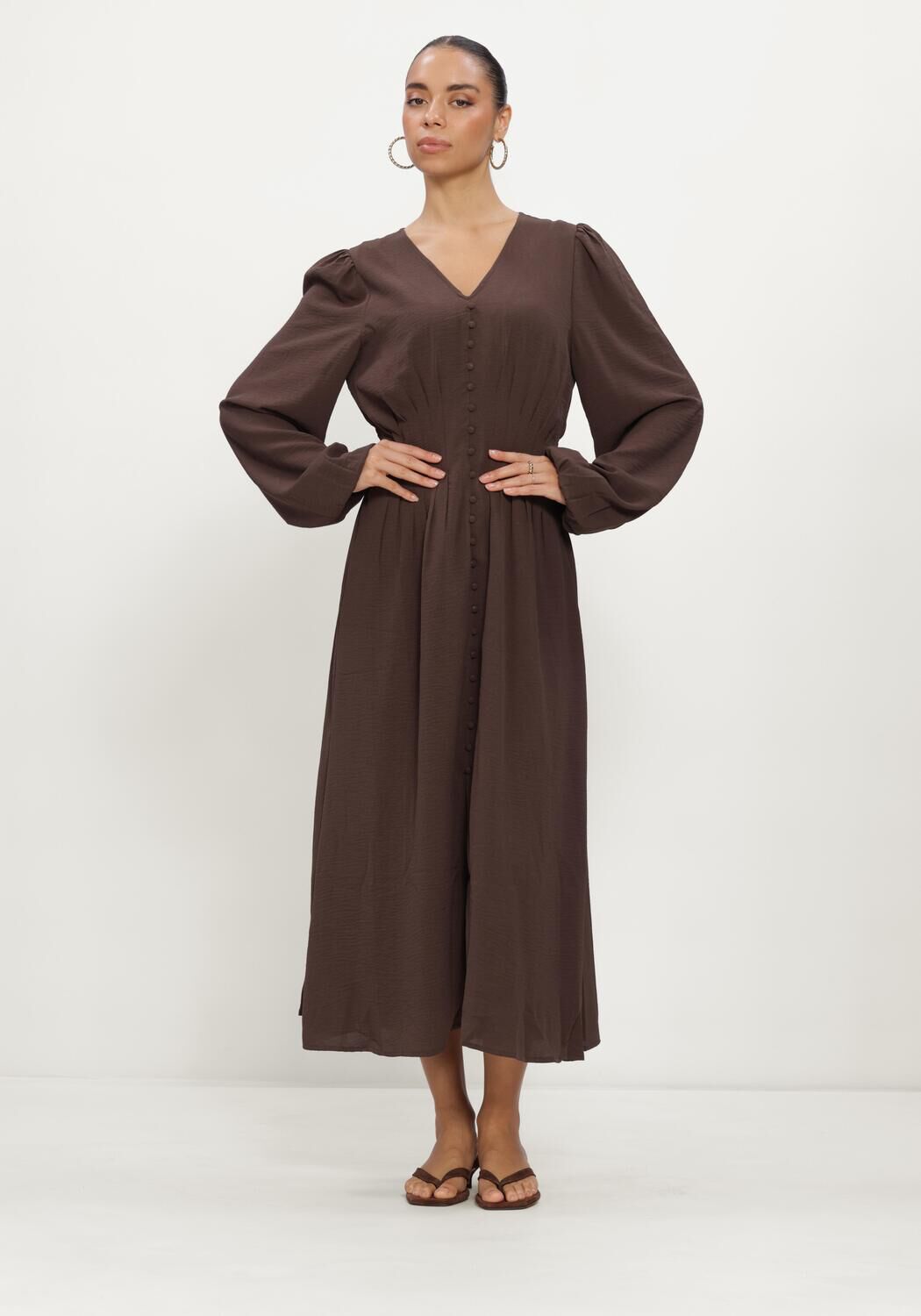 NEO NOIR Dames Jurken Annelie Solid Crepe Dress Bruin