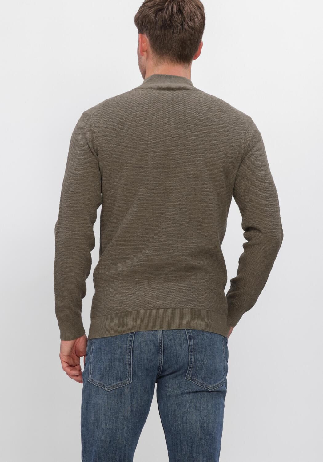 Olijf PROFUOMO Trui PULLOVER HALF ZIP TWINKLE SLUB STRUCTURE - large
