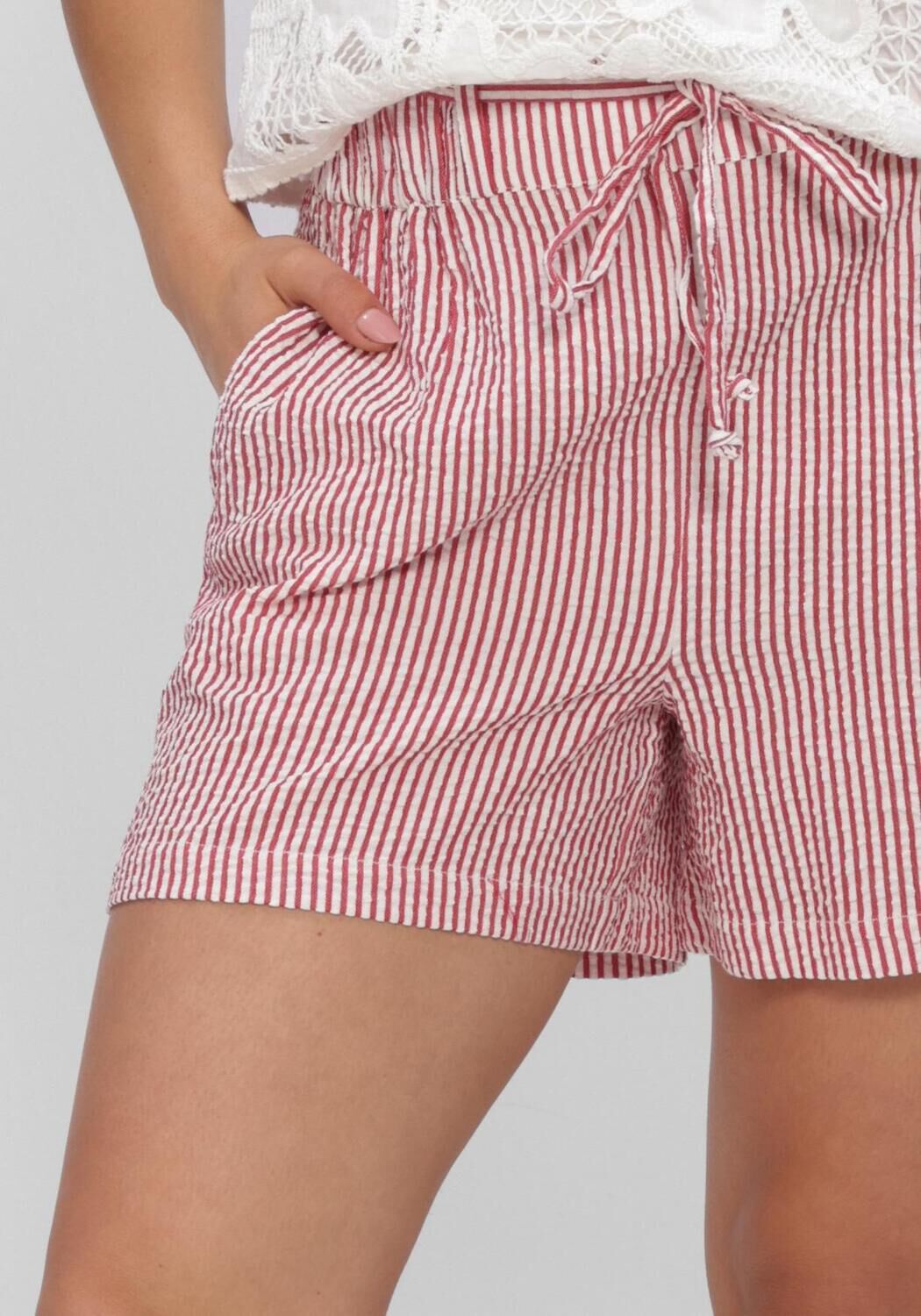 Rode POM AMSTERDAM Broeken SHORTS SEERSUCKER RED WHITE - large