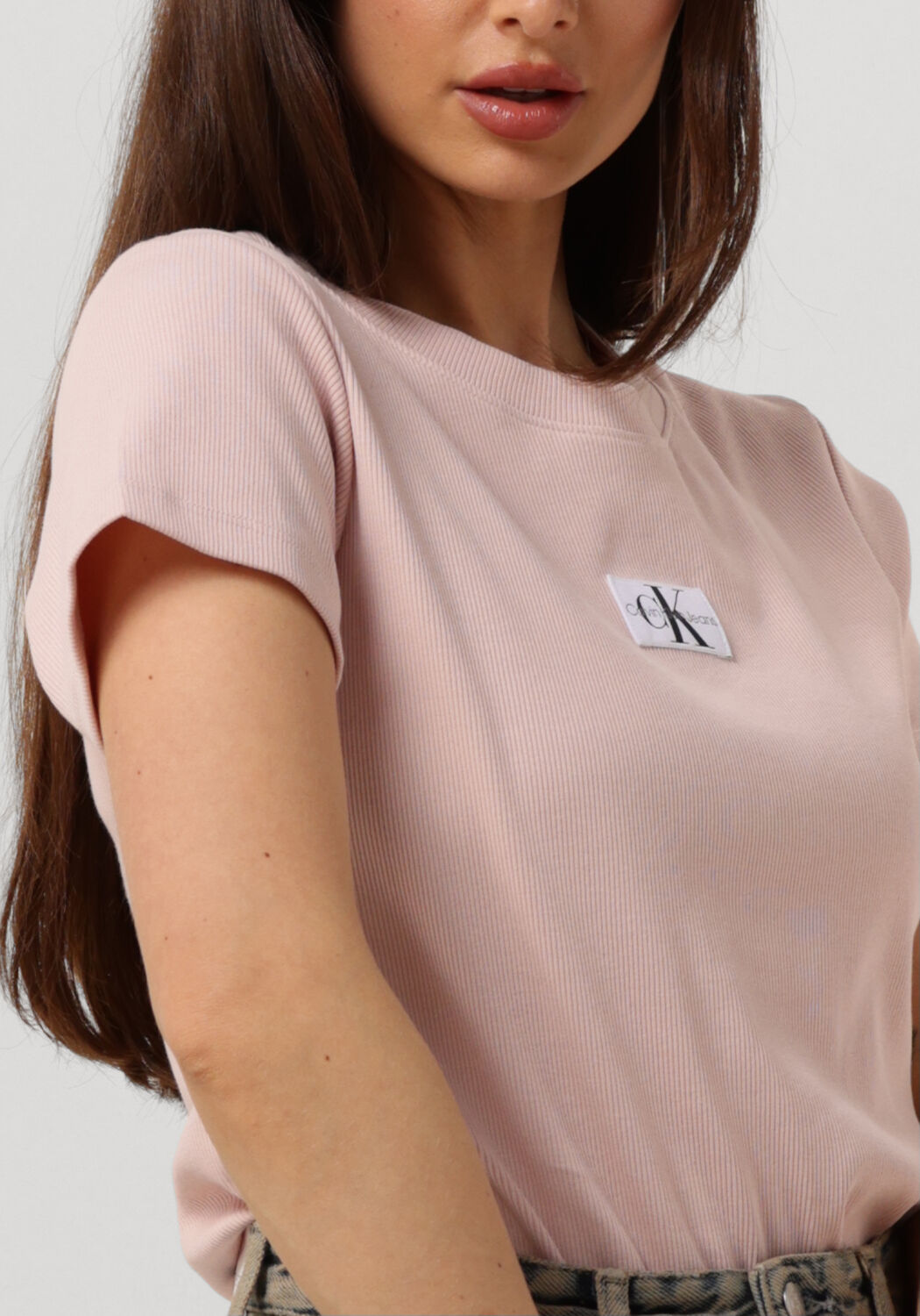 CALVIN KLEIN Dames Tops & T-shirts Woven Label Rib Slim Tee Lichtroze