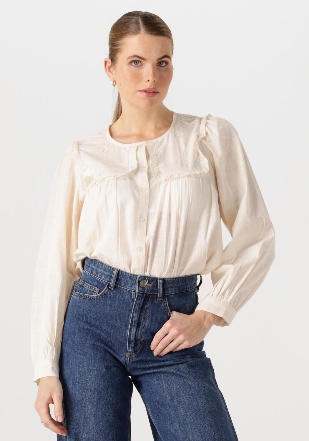 Lollys Laundry Romantische Blouse met Geborduurde Details Beige Dames