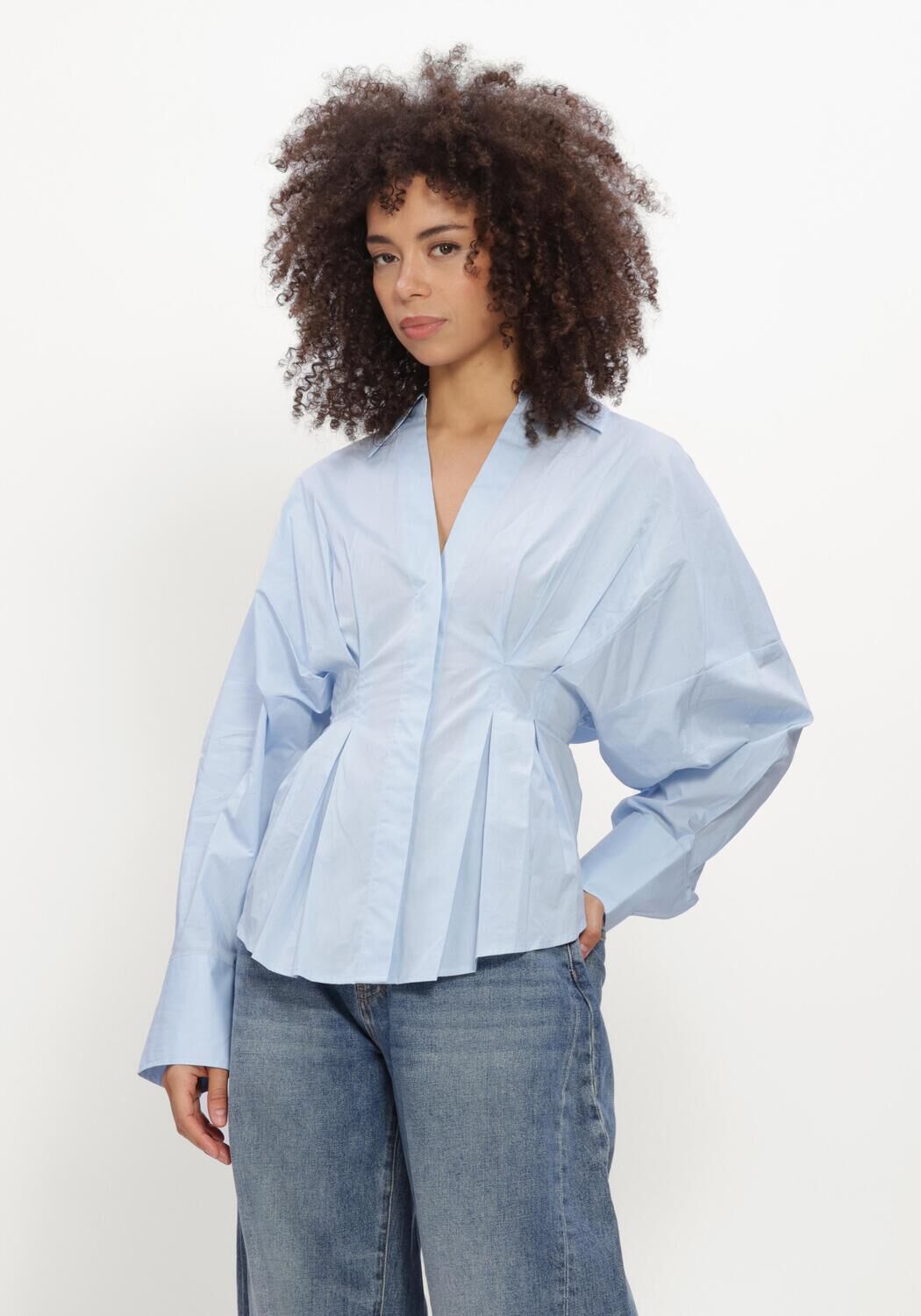 Lichtblauwe CATWALK JUNKIE Blouses BLOUSE WITH WAIST PLEATS - large