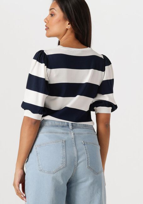 Blauwe JANSEN AMSTERDAM Top KIMMIE TOP K 136 BIG STRIPE SHORT PUFFED SLEEVE - large
