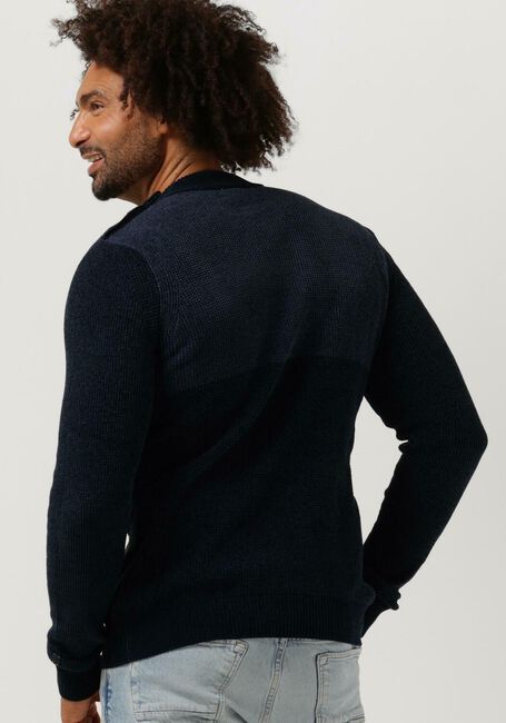 Blauwe CAST IRON Trui MOCK NECK SLIM FIT CHENILLE COLOURBLOCK - large