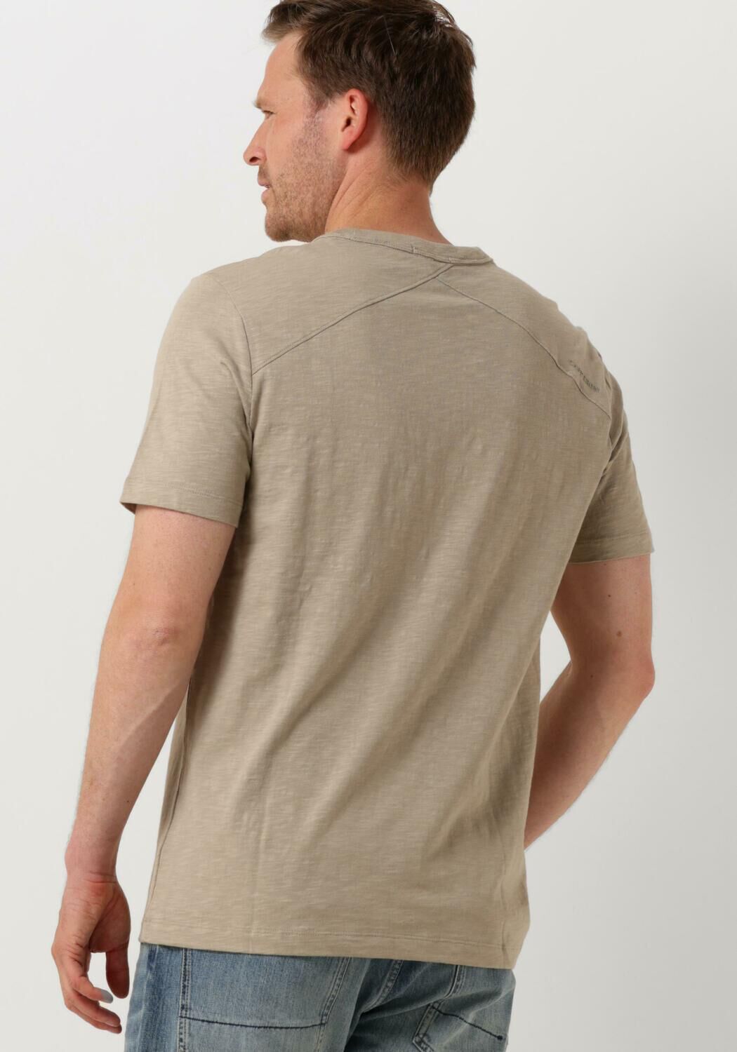 CAST IRON Heren Polo's & T-shirts Short Sleeve R-neck Regular Fit Cotton Slub Beige