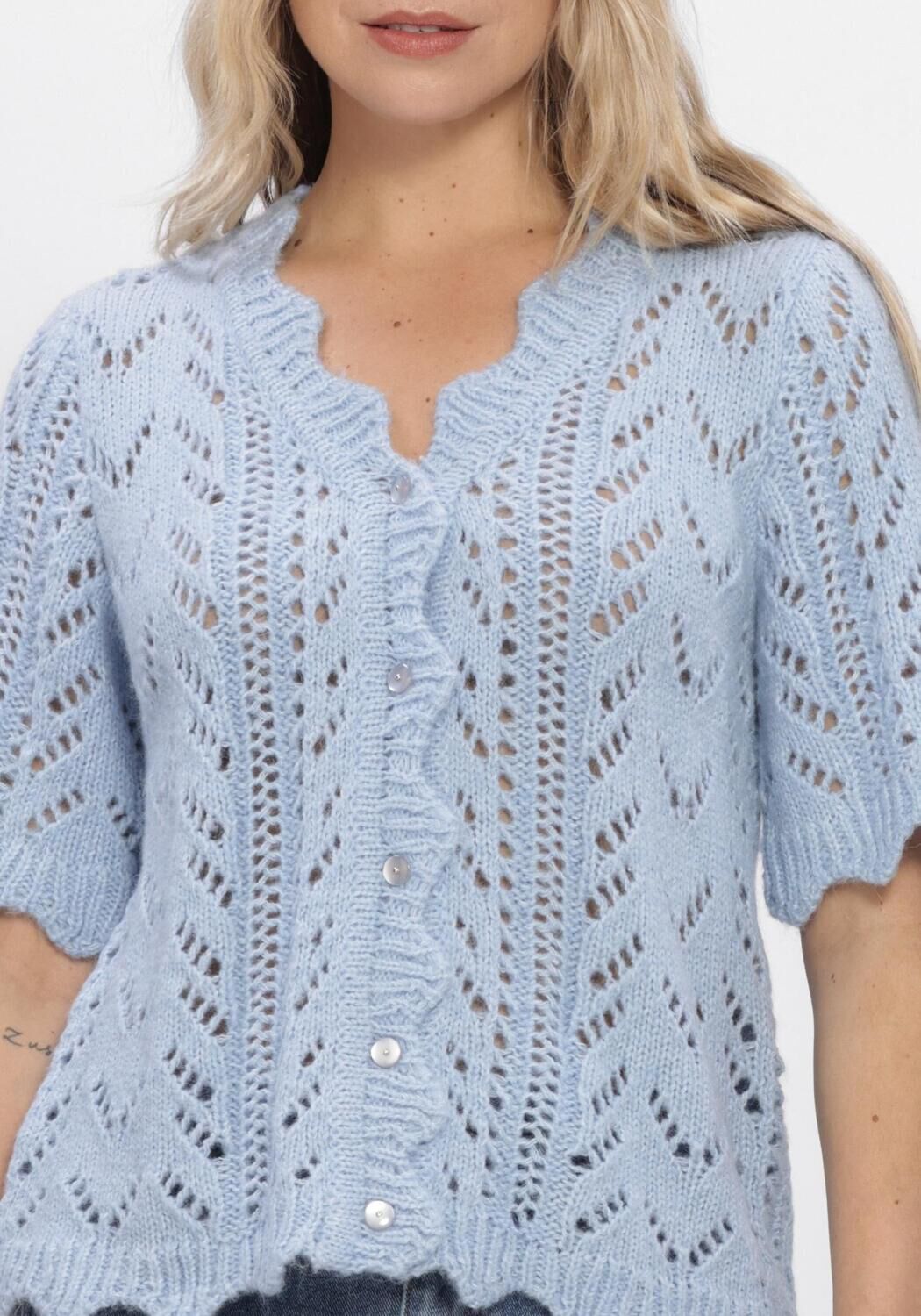 Lichtblauwe Y.A.S. Truien/vesten YASVIENNA SS KNIT CARDIGAN S. - large