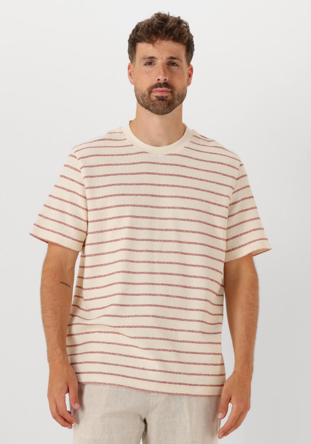 SELECTED HOMME Heren Polo's & T-shirts Slhdjango Stripe Ss O-neck Tee Ecru