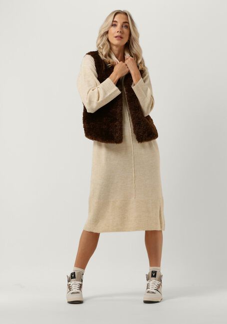 Beige OBJECT Midi jurk ABBIE L/S KNIT DRESS - large