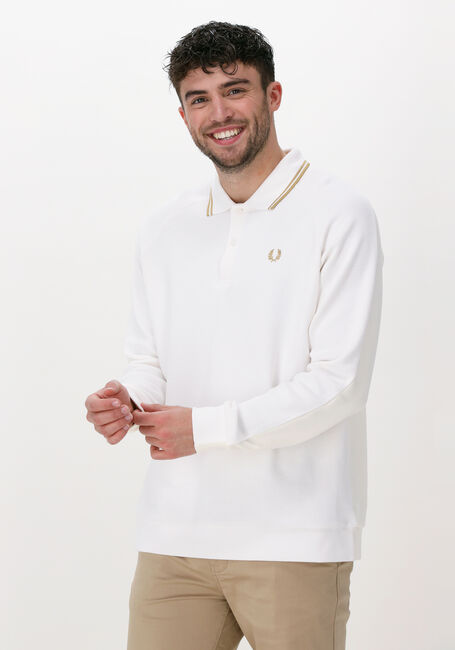 Witte FRED PERRY Sweater SWEATSHIRT PANEL POLO SHIRT - large